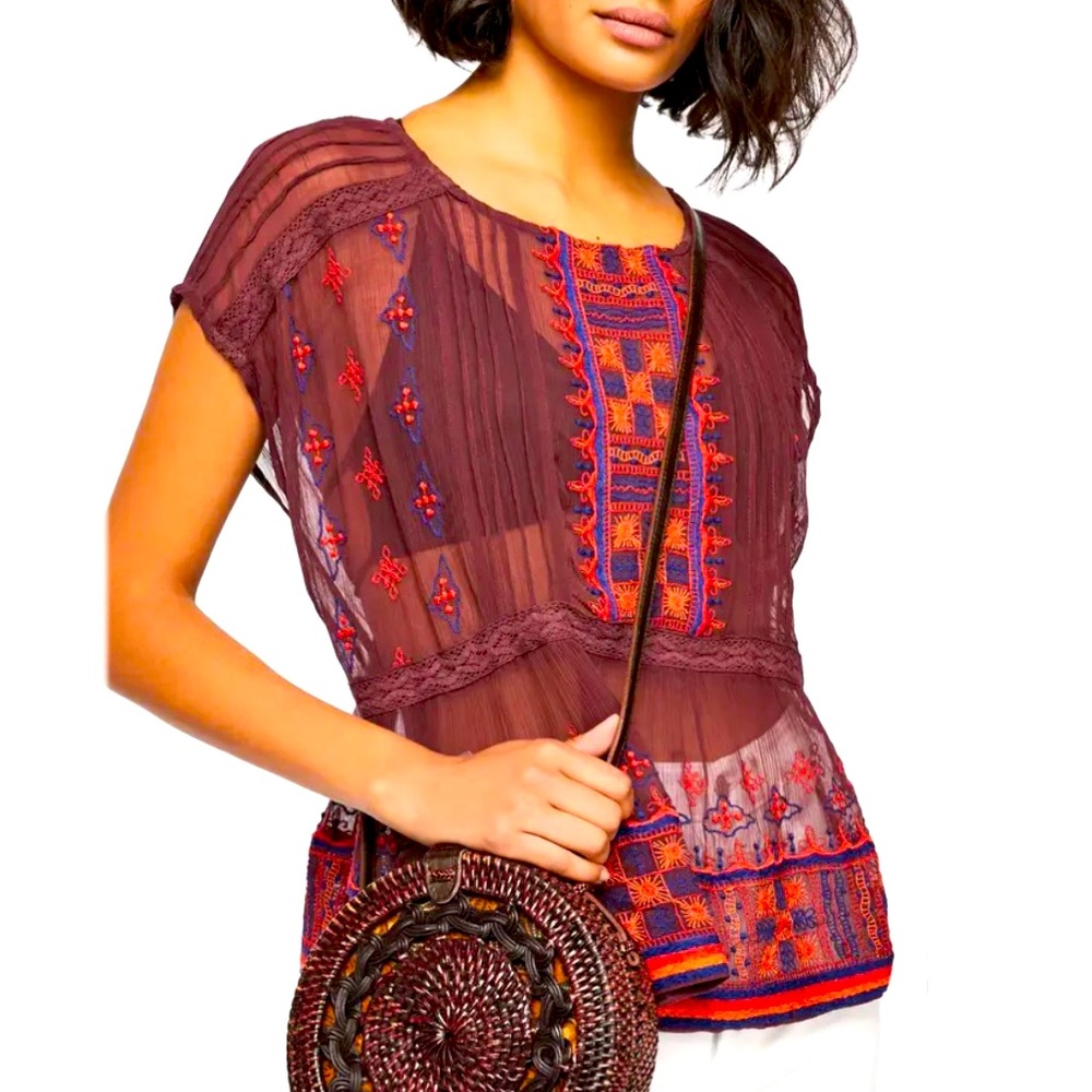 FREE PEOPLE “All your feelings”  embroidered boho top SMALL